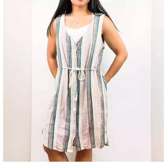 NWT ONeill Striped Button down mini dress Serape Sz S Pink/BLue - Picture 1 of 14